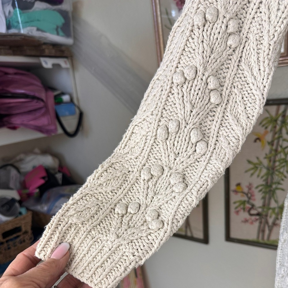 Ann Taylor VTGE Sweater Size SM Cream Silk Cotton Cable Popcorn Knit Crew Neck - Picture 7 of 11